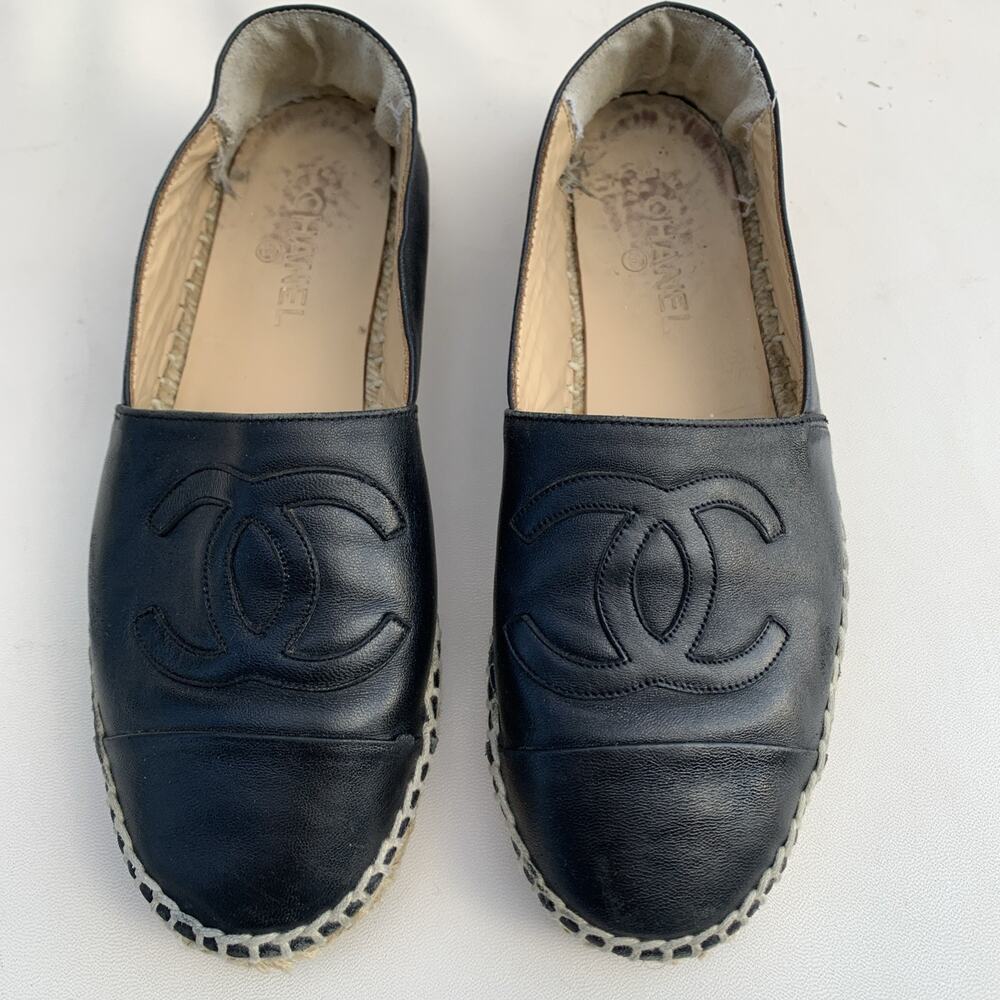 Chanel Espadrilles Sz 37 Fits 6.5 7 Black Flats